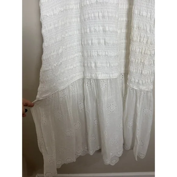 SEA NY White Eyelet Puff Sleeve Smocked Midi Dress - Picture 5 of 7